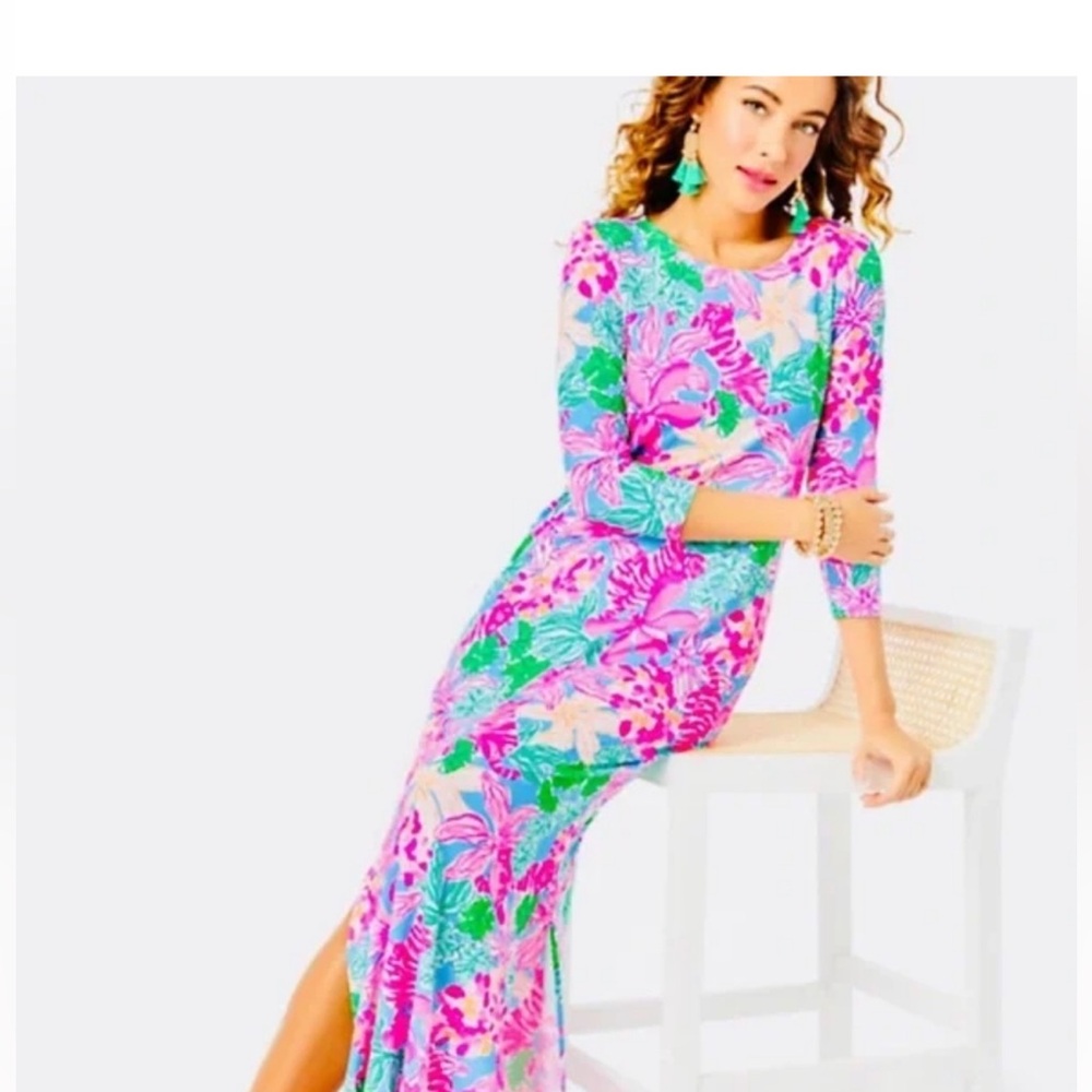 Lilly Pulitzer Multicolor Patter Tigers Lair Floral Morgan 3/4 Sleeve Max Dress
